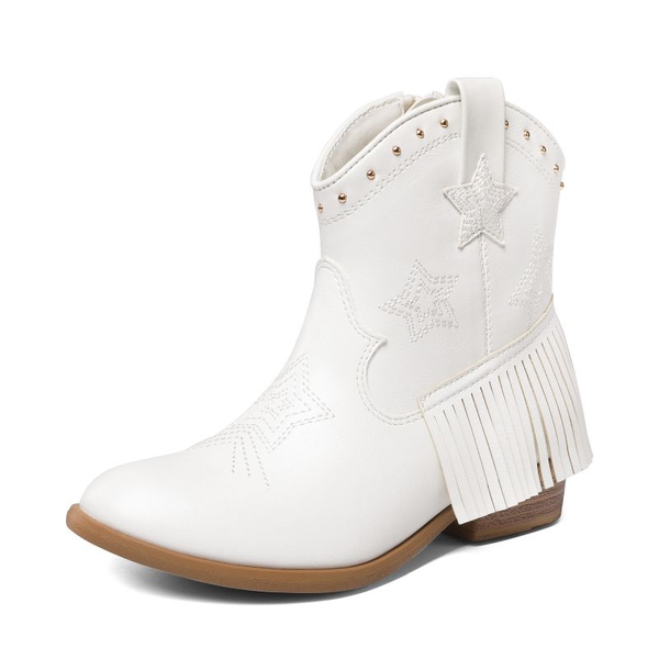 Girls Star Pattern Western Cowgirl Boots - WHITE -  0